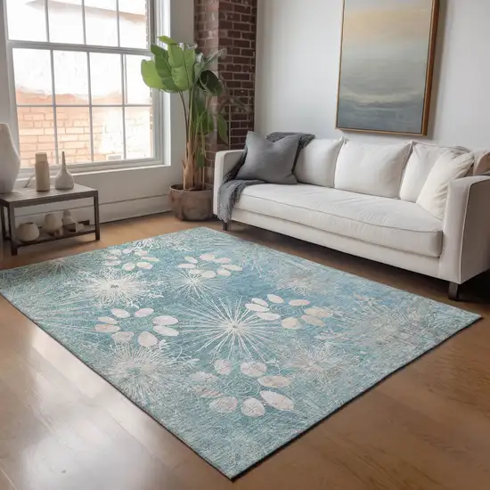 Blue And Ivory Floral Washable Indoor Outdoor Area Rug Photo 9