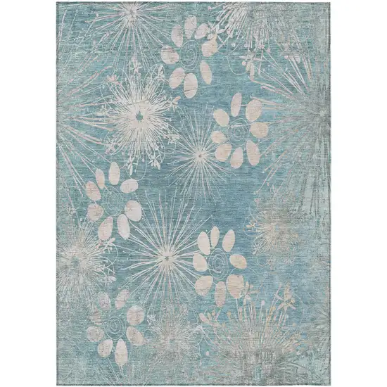 Blue And Ivory Floral Washable Indoor Outdoor Area Rug Photo 2