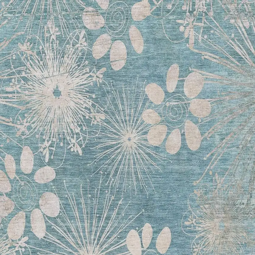 Blue And Ivory Floral Washable Indoor Outdoor Area Rug Photo 6