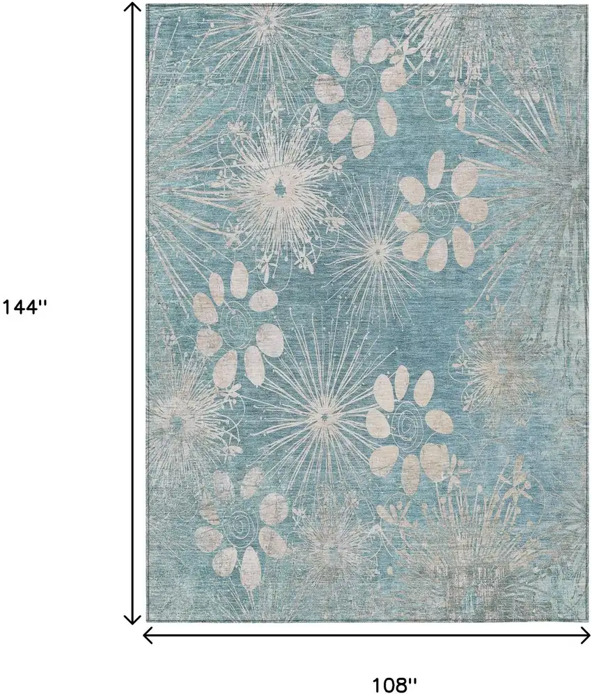 Blue And Ivory Floral Washable Indoor Outdoor Area Rug Photo 3