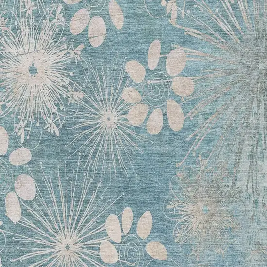 Blue And Ivory Floral Washable Indoor Outdoor Area Rug Photo 6