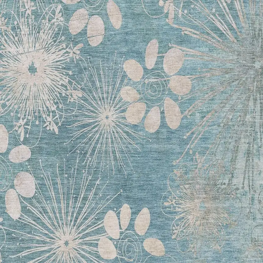 Blue And Ivory Floral Washable Indoor Outdoor Area Rug Photo 6