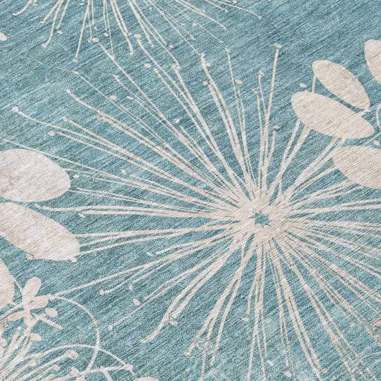 Blue And Ivory Floral Washable Indoor Outdoor Area Rug Photo 7