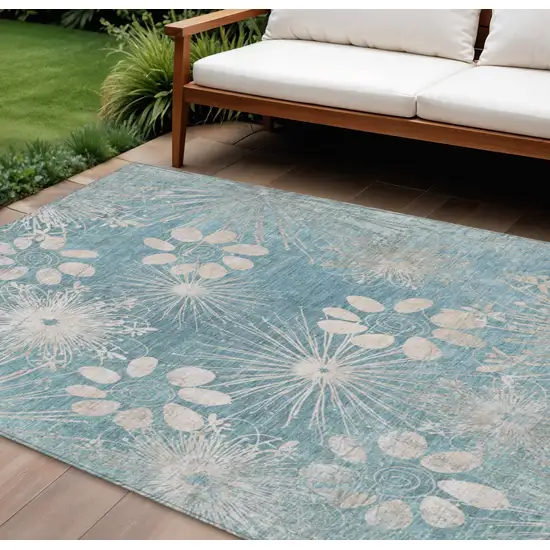 Blue And Ivory Floral Washable Indoor Outdoor Area Rug Photo 1