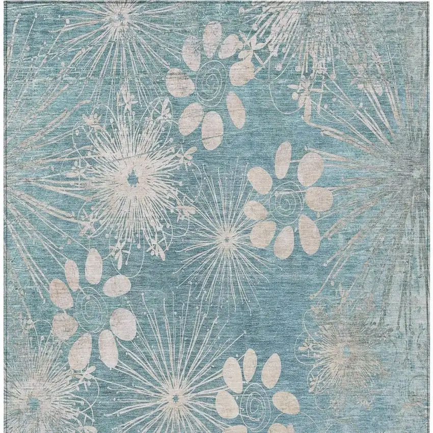 Blue And Ivory Floral Washable Indoor Outdoor Area Rug Photo 4