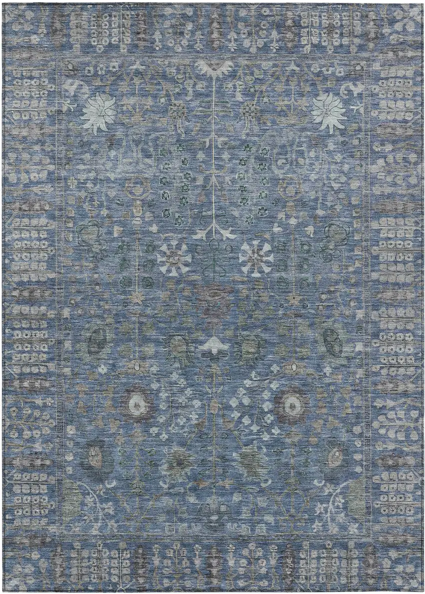 Blue And Ivory Floral Washable Indoor Outdoor Area Rug Photo 2