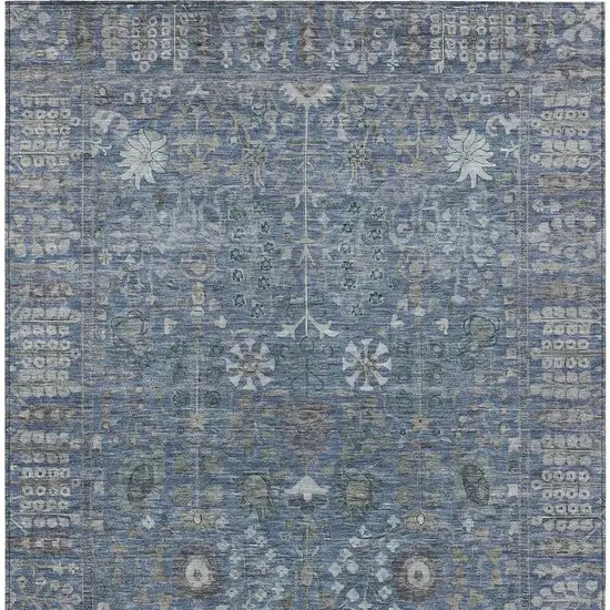 Blue And Ivory Floral Washable Indoor Outdoor Area Rug Photo 4