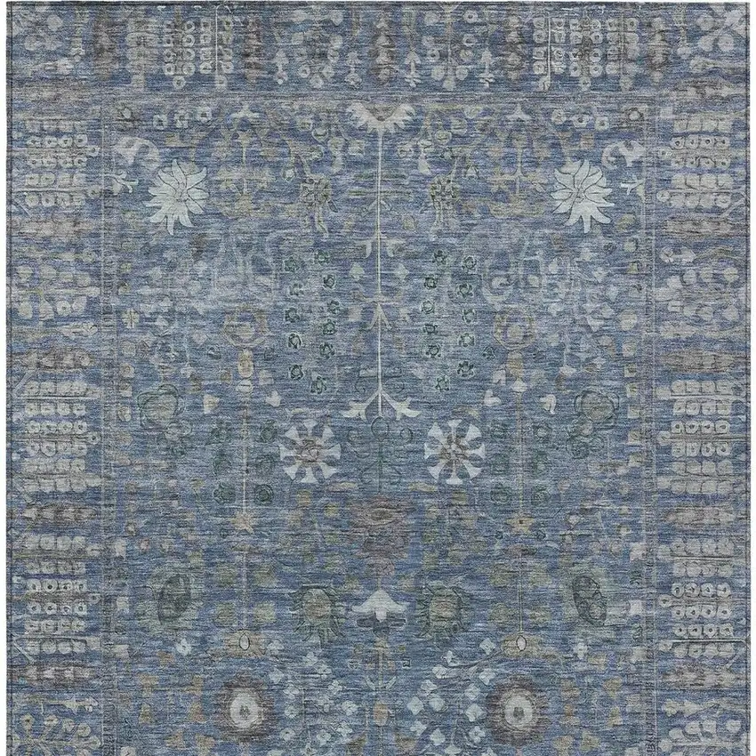 Blue And Ivory Floral Washable Indoor Outdoor Area Rug Photo 4