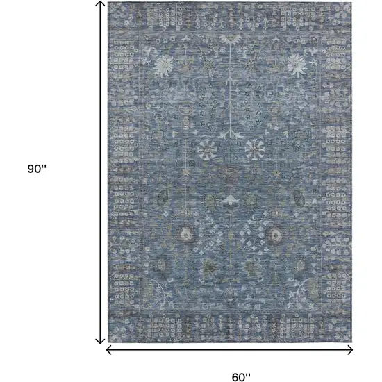 Blue And Ivory Floral Washable Indoor Outdoor Area Rug Photo 3