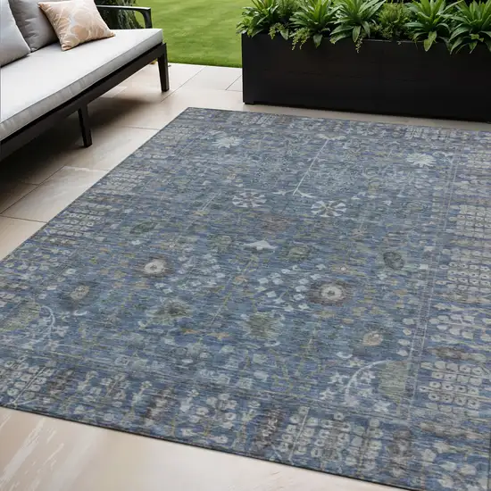 Blue And Ivory Floral Washable Indoor Outdoor Area Rug Photo 1