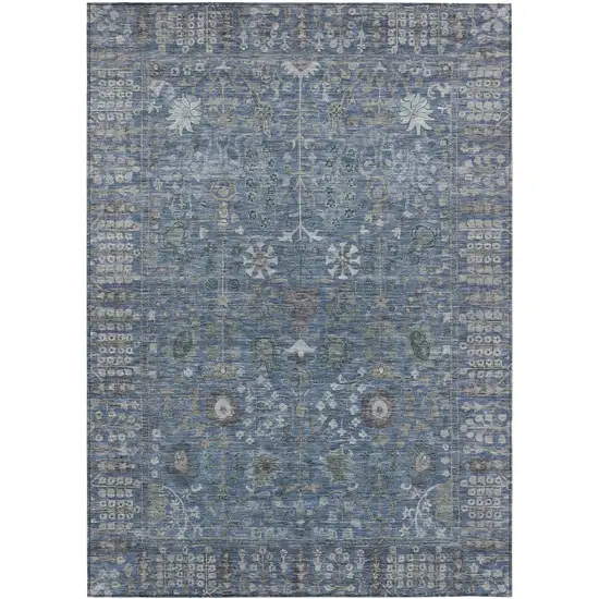 Blue And Ivory Floral Washable Indoor Outdoor Area Rug Photo 2