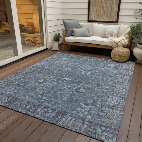 Blue And Ivory Floral Washable Indoor Outdoor Area Rug Photo 9