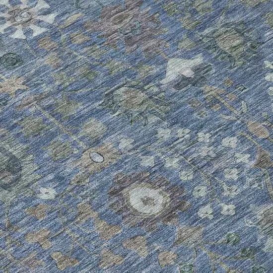 Blue And Ivory Floral Washable Indoor Outdoor Area Rug Photo 6