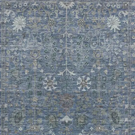 Blue And Ivory Floral Washable Indoor Outdoor Area Rug Photo 4