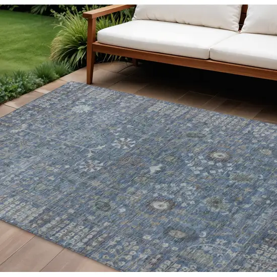 Blue And Ivory Floral Washable Indoor Outdoor Area Rug Photo 1