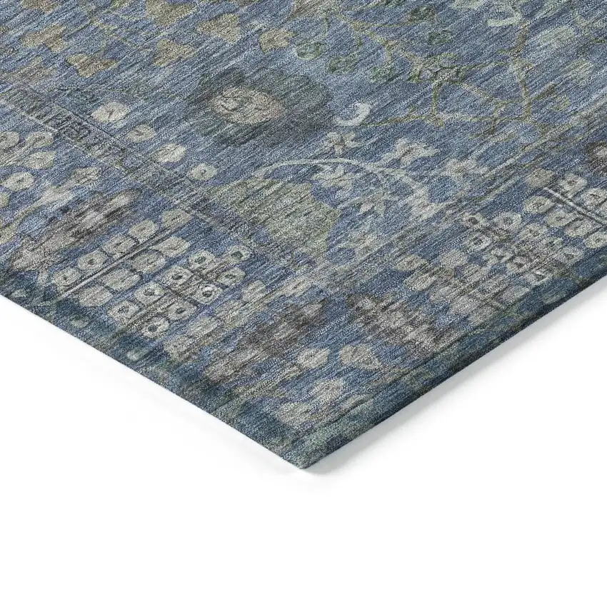 Blue And Ivory Floral Washable Indoor Outdoor Area Rug Photo 6