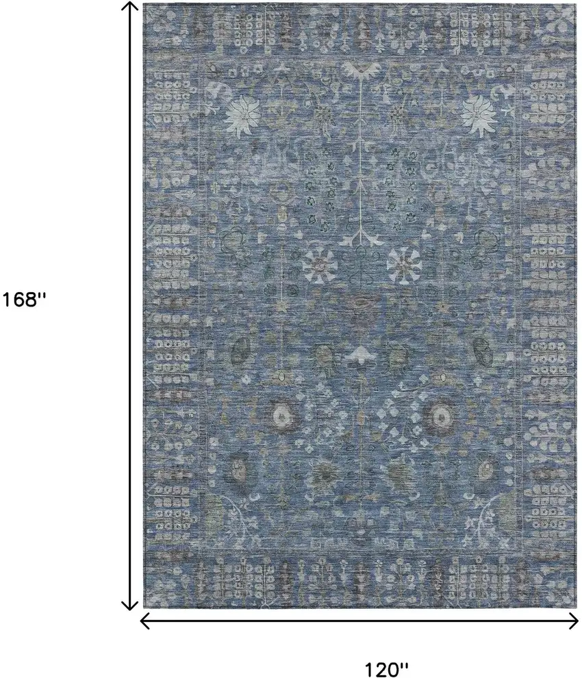 Blue And Ivory Floral Washable Indoor Outdoor Area Rug Photo 3