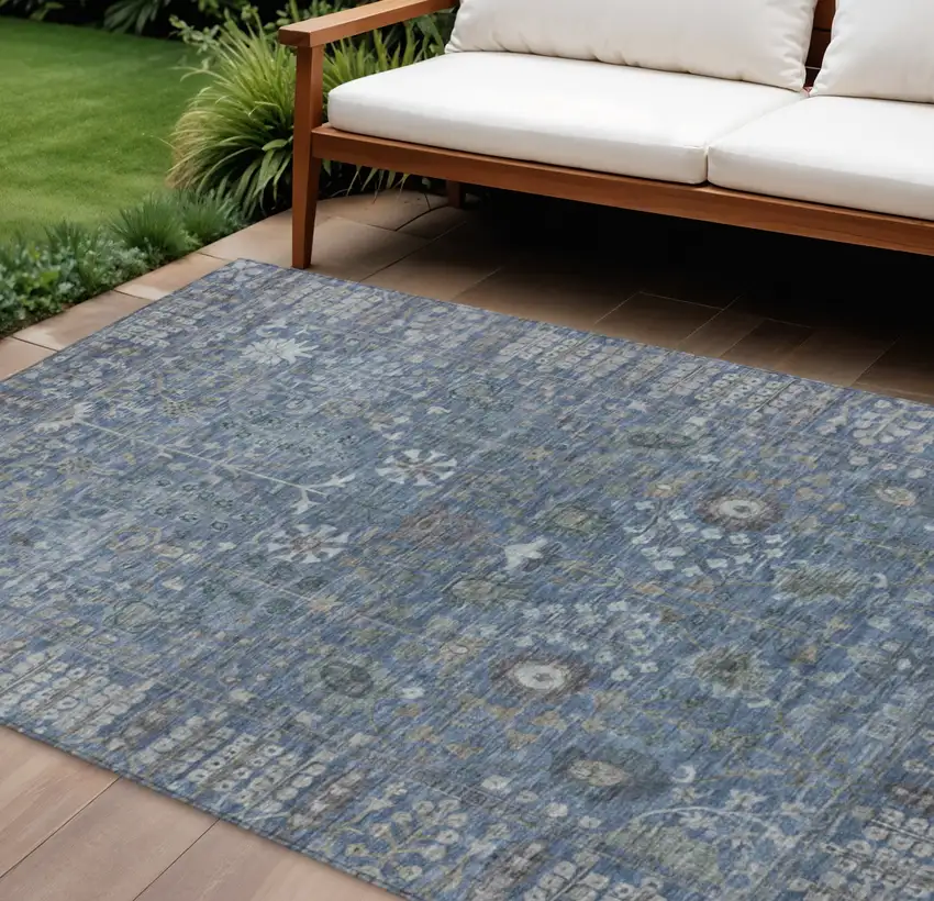 Blue And Ivory Floral Washable Indoor Outdoor Area Rug Photo 1