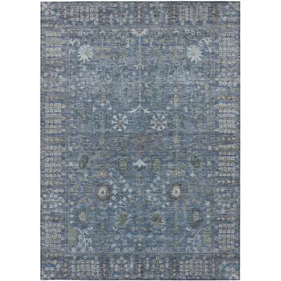 Blue And Ivory Floral Washable Indoor Outdoor Area Rug Photo 5