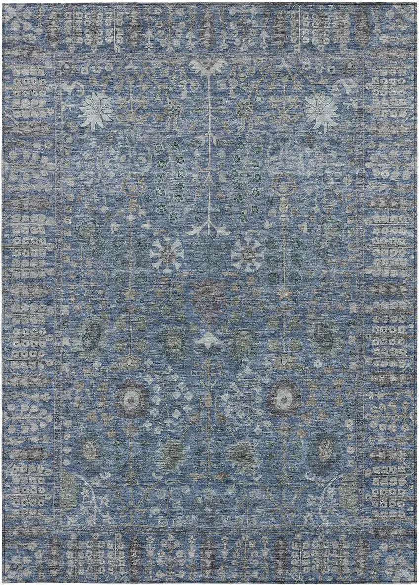 Blue And Ivory Floral Washable Indoor Outdoor Area Rug Photo 5