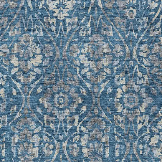 Blue And Ivory Floral Washable Indoor Outdoor Area Rug Photo 6