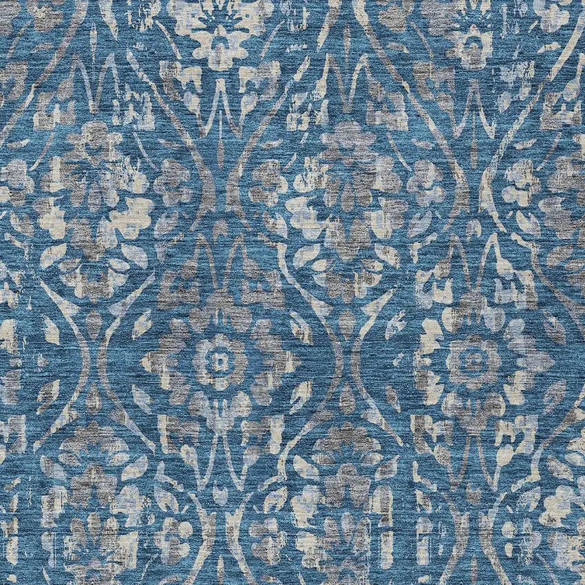 Blue And Ivory Floral Washable Indoor Outdoor Area Rug Photo 6