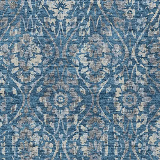 Blue And Ivory Floral Washable Indoor Outdoor Area Rug Photo 6