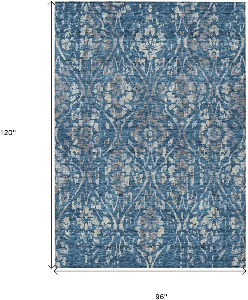 Blue And Ivory Floral Washable Indoor Outdoor Area Rug Photo 3