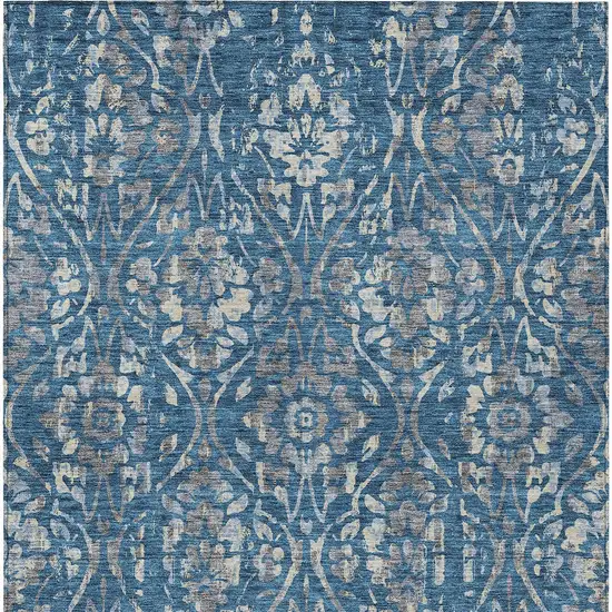 Blue And Ivory Floral Washable Indoor Outdoor Area Rug Photo 7
