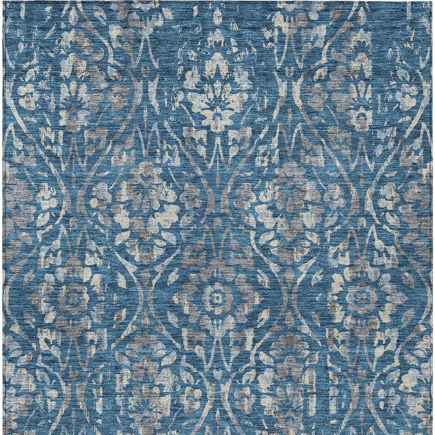 Blue And Ivory Floral Washable Indoor Outdoor Area Rug Photo 7