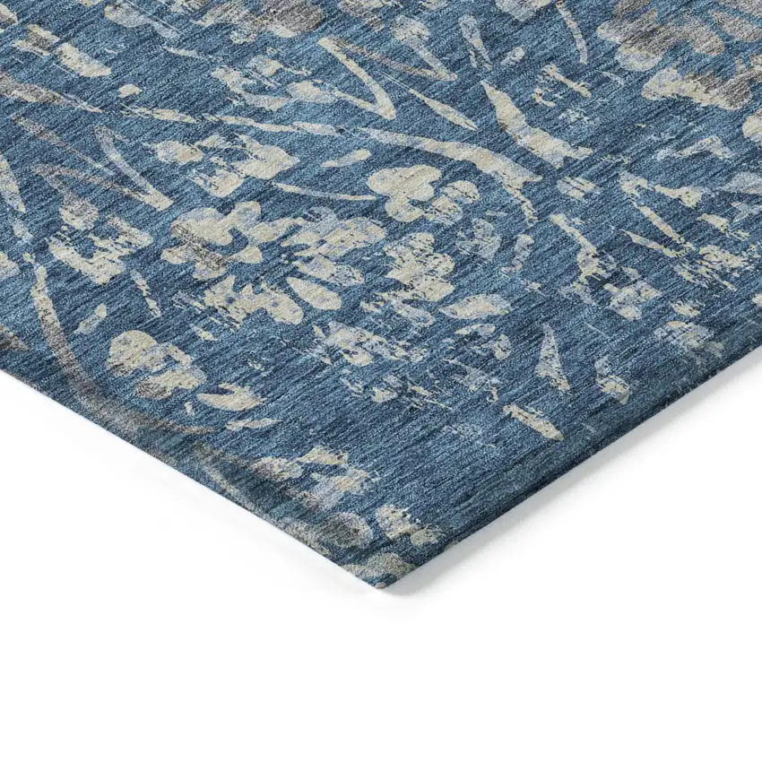 Blue And Ivory Floral Washable Indoor Outdoor Area Rug Photo 5