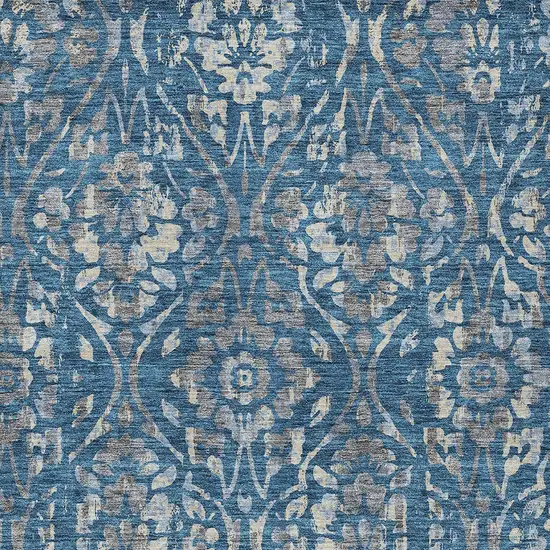 Blue And Ivory Floral Washable Indoor Outdoor Area Rug Photo 6