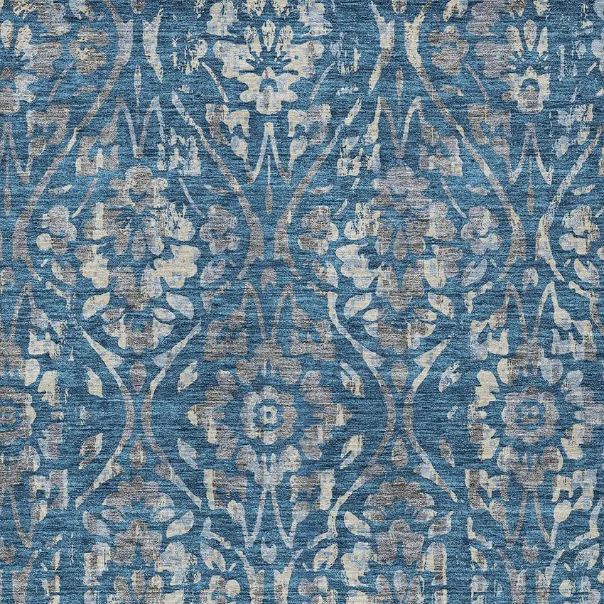 Blue And Ivory Floral Washable Indoor Outdoor Area Rug Photo 6