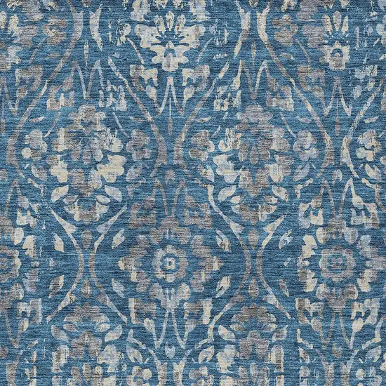 Blue And Ivory Floral Washable Indoor Outdoor Area Rug Photo 6