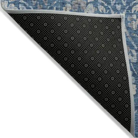 Blue And Ivory Floral Washable Indoor Outdoor Area Rug Photo 4