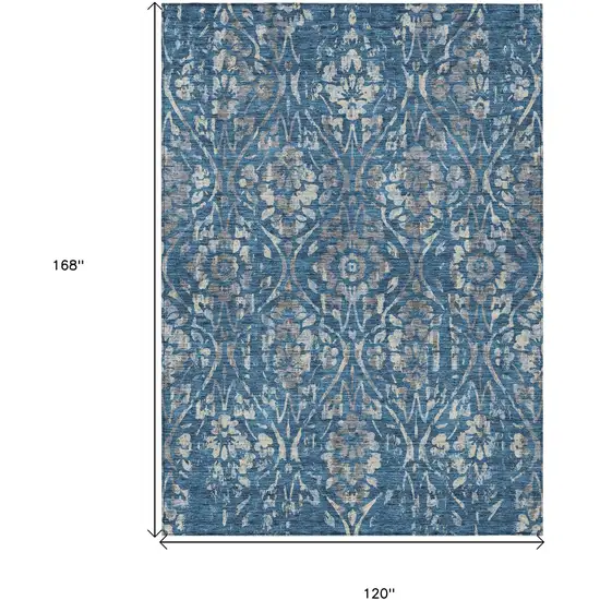 Blue And Ivory Floral Washable Indoor Outdoor Area Rug Photo 3