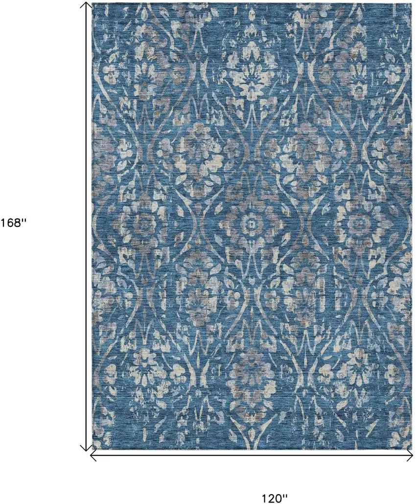 Blue And Ivory Floral Washable Indoor Outdoor Area Rug Photo 3