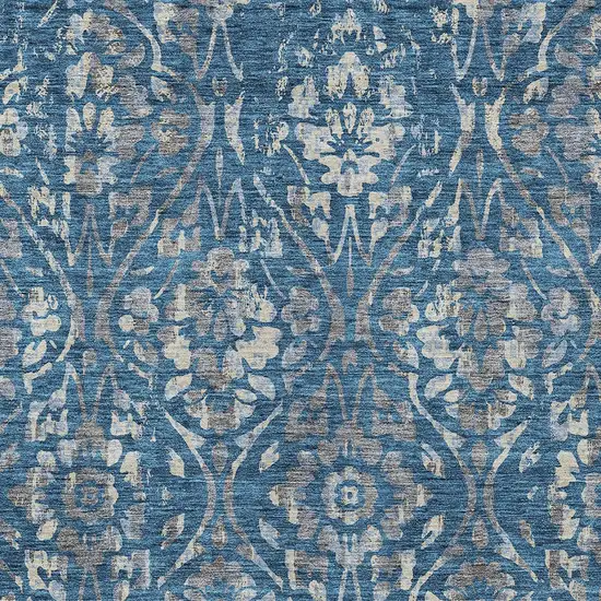 Blue And Ivory Floral Washable Indoor Outdoor Area Rug Photo 6