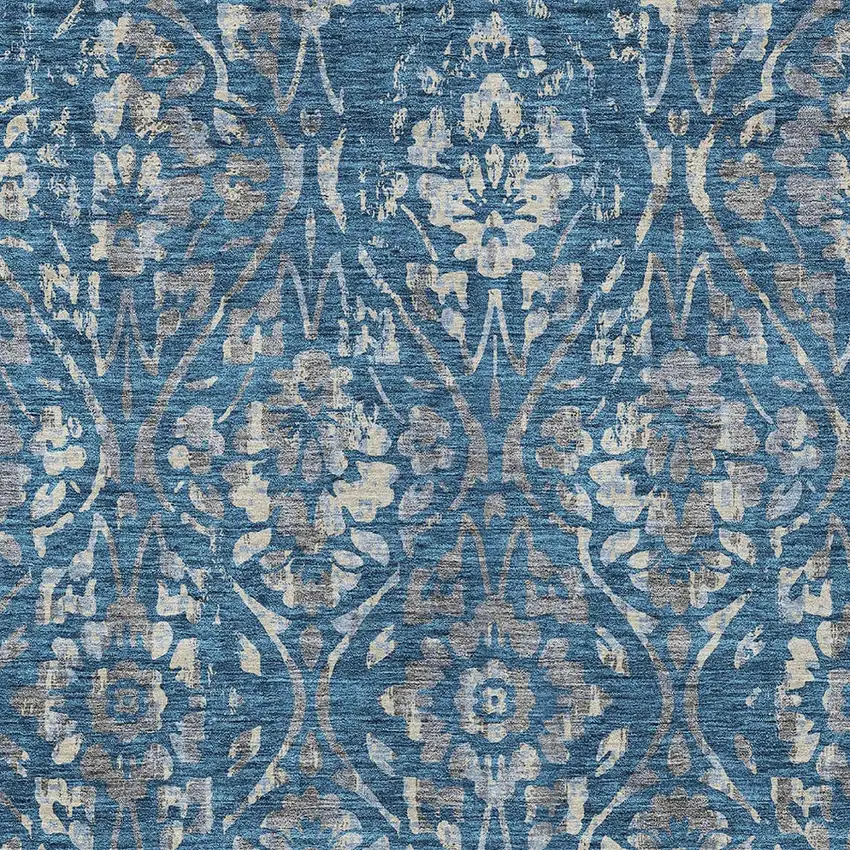 Blue And Ivory Floral Washable Indoor Outdoor Area Rug Photo 6