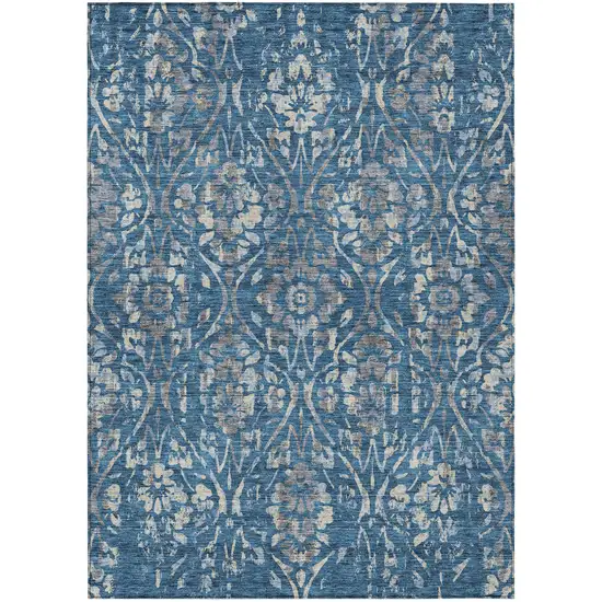 Blue And Ivory Floral Washable Indoor Outdoor Area Rug Photo 2