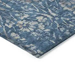 Photo of Blue And Ivory Floral Washable Indoor Outdoor Area Rug