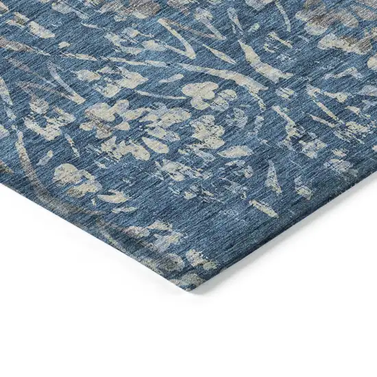 Blue And Ivory Floral Washable Indoor Outdoor Area Rug Photo 5
