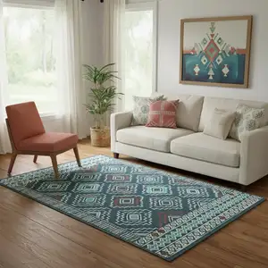 Photo of Blue And Ivory Geometric Area Rug