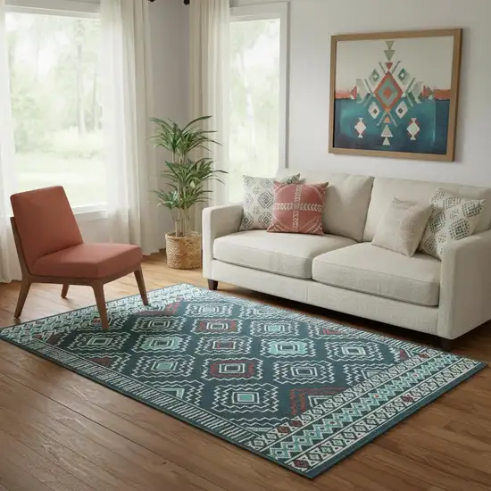 Blue And Ivory Geometric Area Rug Photo 1