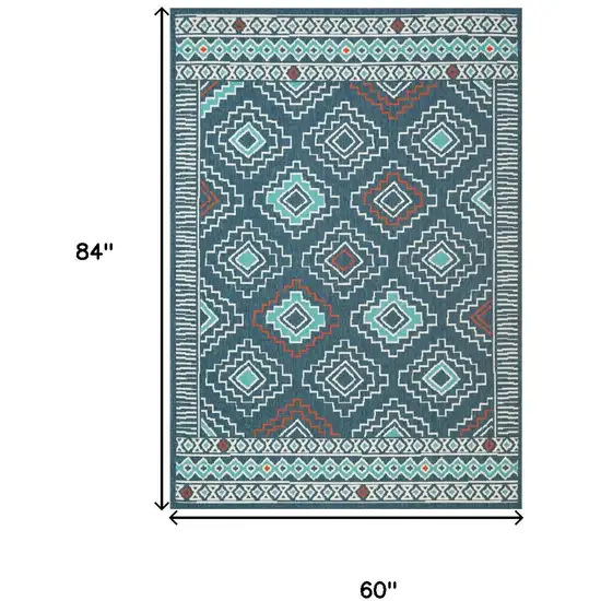 Blue And Ivory Geometric Area Rug Photo 3