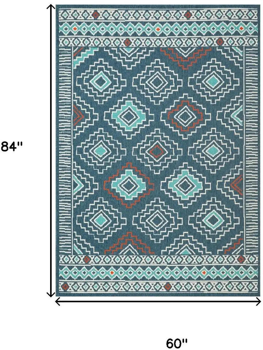 Blue And Ivory Geometric Area Rug Photo 3