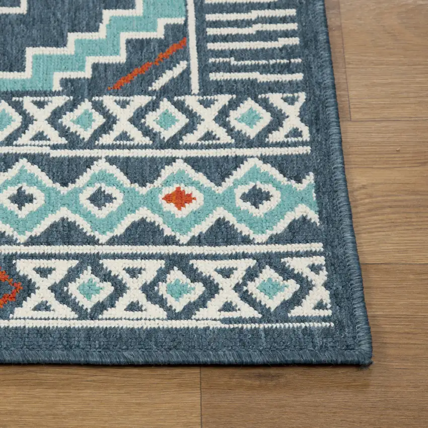 Blue And Ivory Geometric Area Rug Photo 7