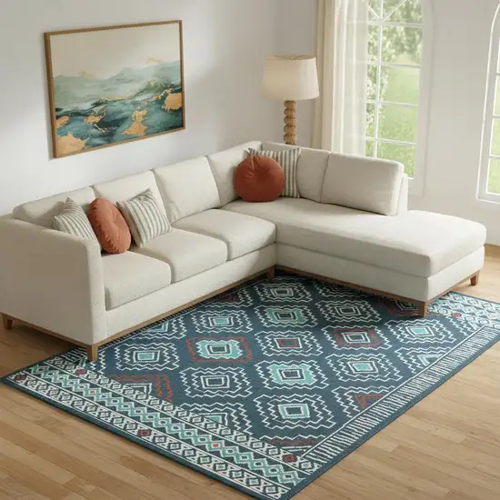 Blue And Ivory Geometric Area Rug Photo 1