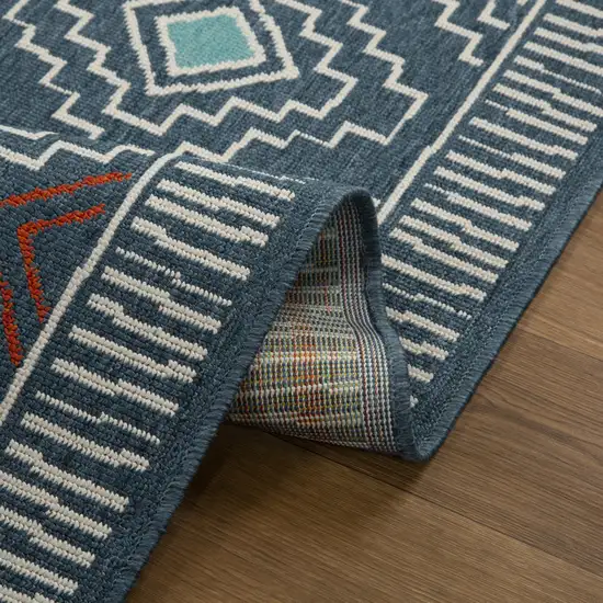 Blue And Ivory Geometric Area Rug Photo 6