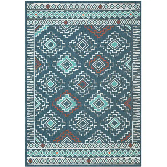 Blue And Ivory Geometric Area Rug Photo 2